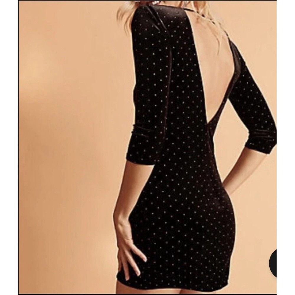 Express Women's Black Velvet Backless Gold Studded Dress Size 4‎